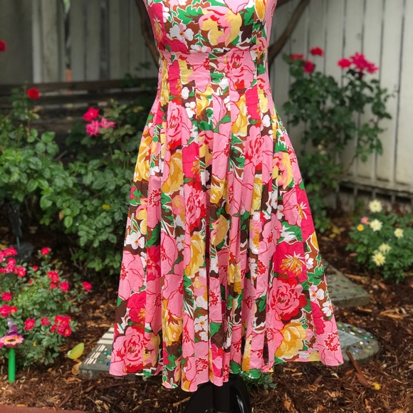 Talbots Pink Floral Princess Seamed Fit and Flare - Picture 2 of 5